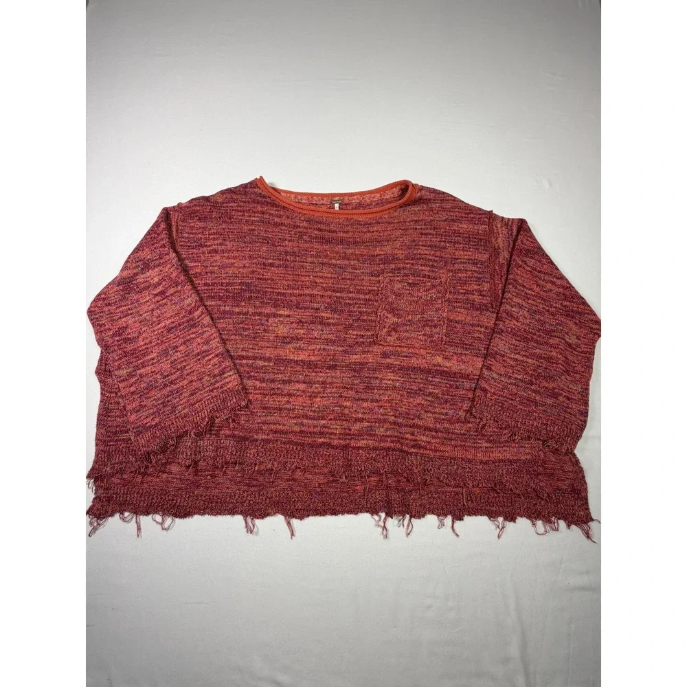 Free People Sweater Space Dye Boho Frayed Hem Oversized Hippie Festival Layered